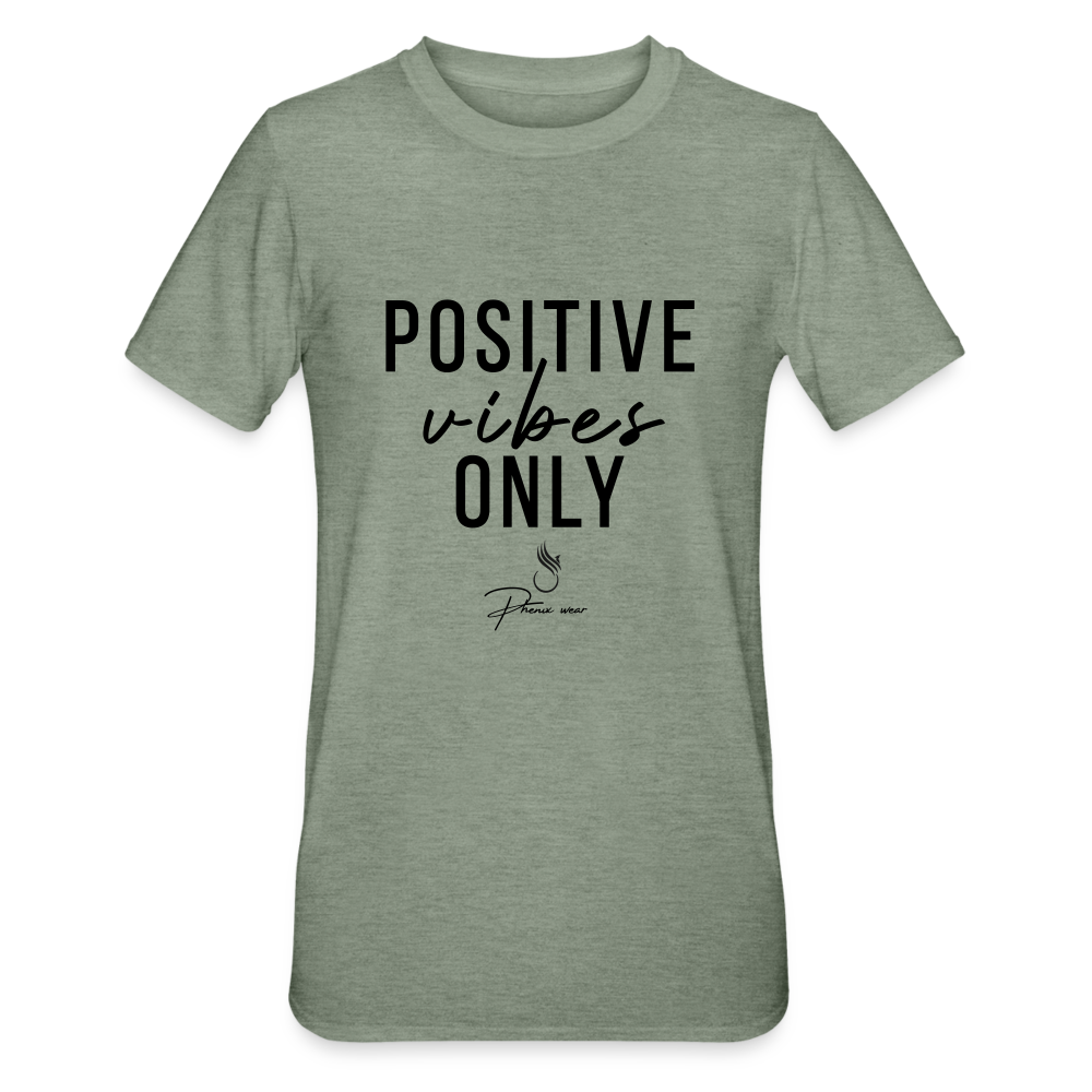 T-shirt polycoton Unisexe Positive Vibes - vert kaki chiné